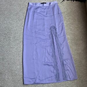 Urban Outfitters lavender satin lace-slit midi skirt NWOT